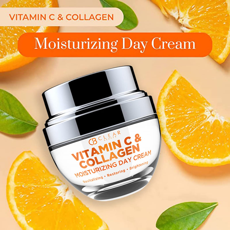 Clear Beauty Vitamin C & Collagen Face Moisturizer – Anti Aging Day Cream, Hydrates, Firms & Revives Dull, Tired Skin – Dermatologist Tested, Korean Skin Care, Vegan Clean Beauty – 1.69 Fl Oz Vitamin C and Collagen