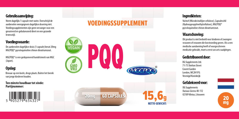 [Australia] - Hepatica PQQ (MGCPQQ) 20mg 60 Vegan Capsules, (Pyrroloquinoline Quinone), Laboratory Tested, High Dose, Non-GMO & Gluten Free 