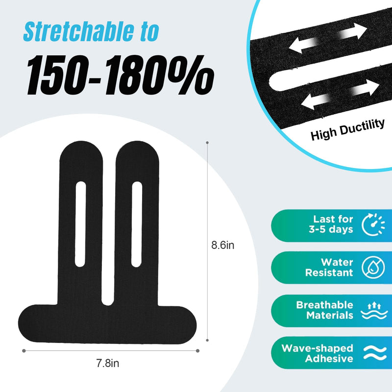 [Australia] - Waterproof Kinesiology Tape for Shoulders/Knees, 10 Precut Strips for Knee Pain Relief & Stability Support (Black), Elastic Strong Adhesive Athletic Tape, Latex-Free Hypoallergenic Sports Tape 10 Pcs Black 
