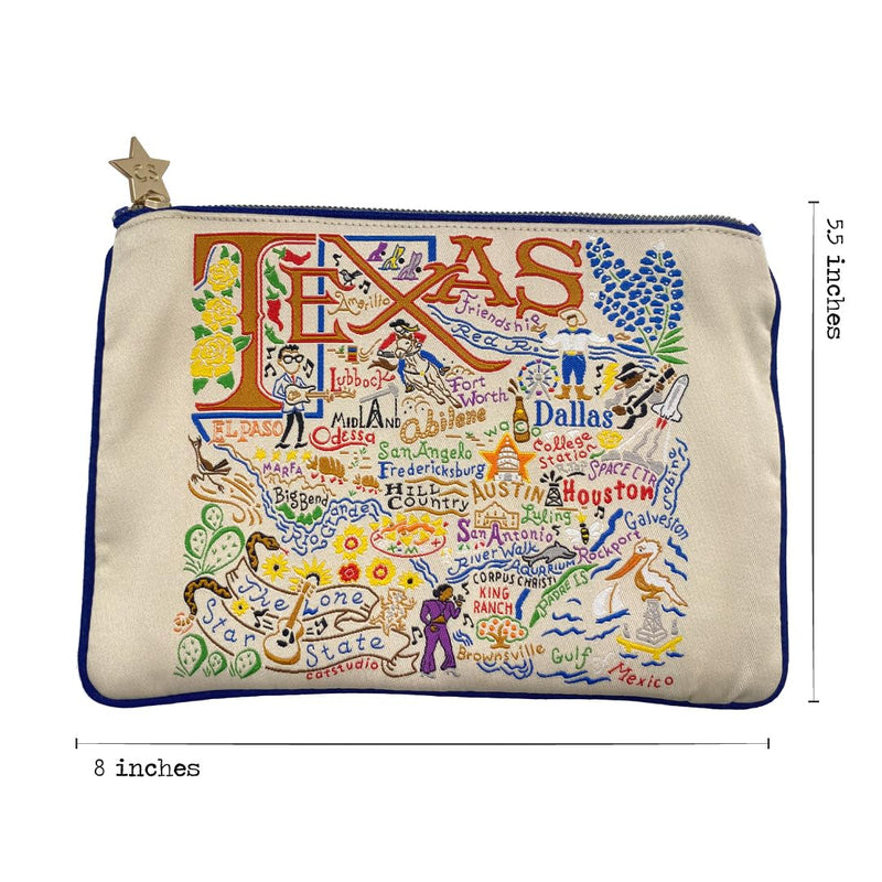 Natural Texas Zipper Pouch Purse, Travel Cosmetic Bag, Makeup Bag | Zipper Bag - Holds Phone, Makeup, Wallet, Glasses, & Essentials - Travel Souvenir Gift Texas (Natural)