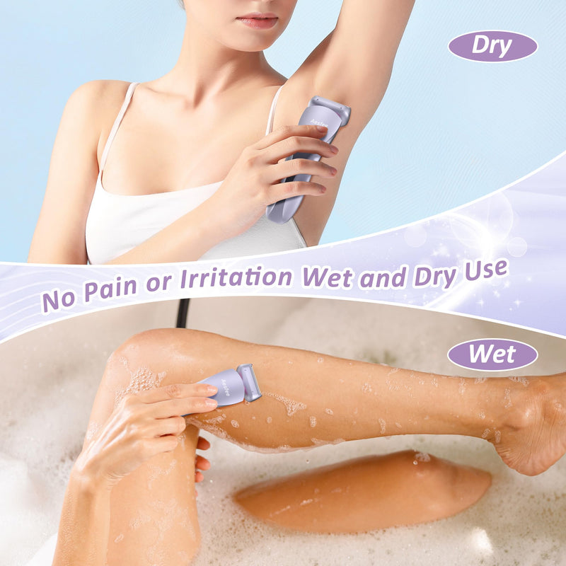 [Australia] - Electric Shaver for Women Legs - Electric Razors for Women Pubic Hair Underarm Arm Bikini Private Area, Portable Painless Lady Body Hair Trimmer Waterproof Wet or Dry, USB Rechargeable (Purple) Purple 