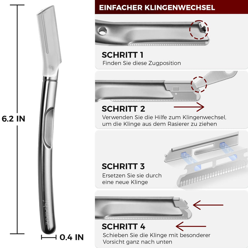 [Australia] - ZOMCHI Eyebrow Razor, Facial Razor for Men and Women, Eyebrow Trimmer with Precise Silicone Case, Facial Razor with 11 Blades (Silver) Metal Silver 