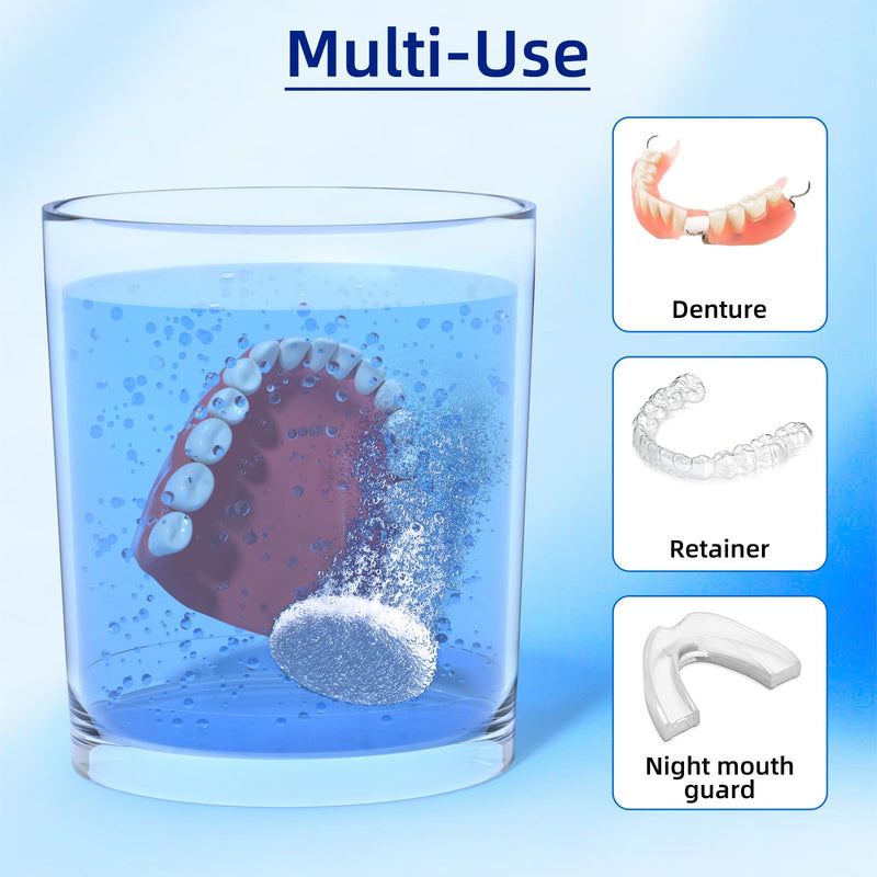 [Australia] - Denture Cleaning Tablets - 120 Retainer Cleaner Tablets, Removes Odors & Stains - For Dentures, Night Guards, Retainers, Aligners & Dental Appliance Cleaner - Mint Flavor - 4 Month Supply 