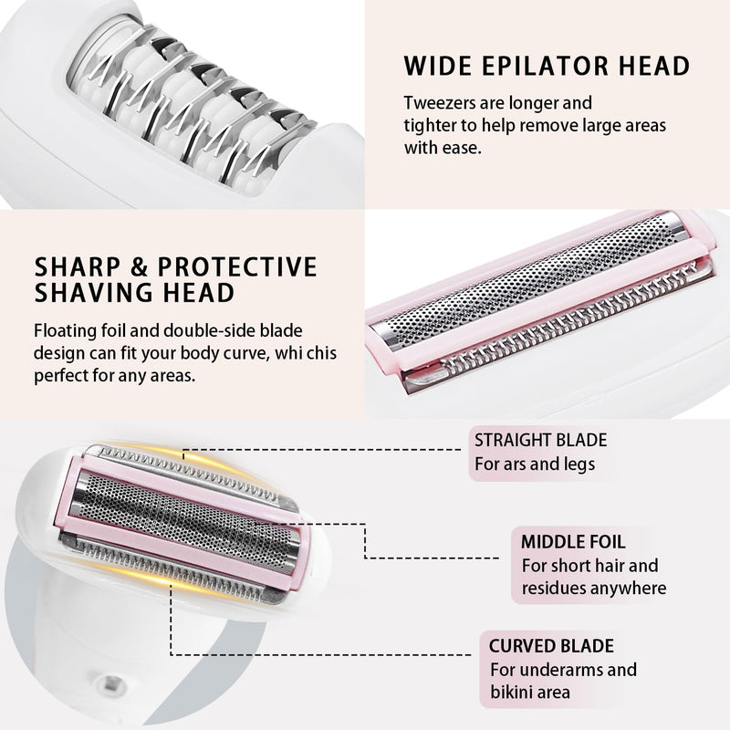 [Australia] - 5 in 1 Electric Shaver for Women,Epilators Hair Removal for Women's Body, Electric Razor for Women Legs Public Area Bikini Trimmer, Face Scrubber, Facial Cleaning Brush Dry Wet Gift Set (Pink) 