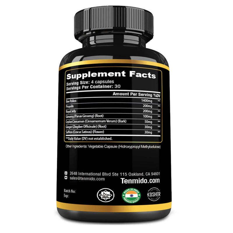 [Australia] - Bee Pollen Capsules Supplement - 7in1 Formula - Combine with Propolis, Royal Jelly, Panax Ginseng, Ceylon Cinnamon, Ginger, and Saffron - Digestive Health, Immune Support - 120 Capsules 