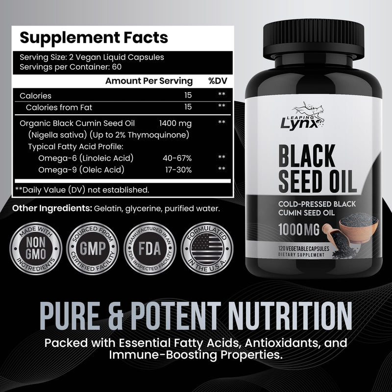 [Australia] - Pure Organic Cold-Pressed Black Seed Oil Capsules - Vegan Non-GMO Pure Nigella Sativa Black Cumin Seed Oil for Beauty Immunity & Overall Wellness Support - Thymoquinone-Rich 1000mg Serving (60 Day) 