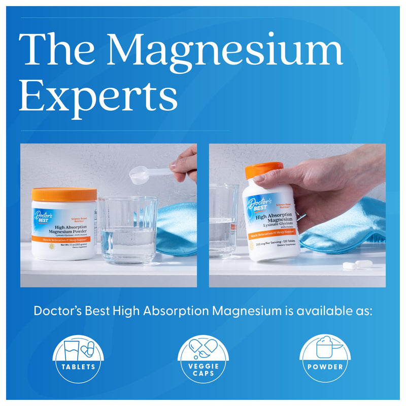 Doctor's Best High Absorption Magnesium Glycinate Lysinate Supplement for Sleep Support - Chelated Magnesium Tablets for Women & Men, 200mg per Serving, Supports Calm & Relaxation, Vegan - 240 Count 240 Count (Pack of 1)