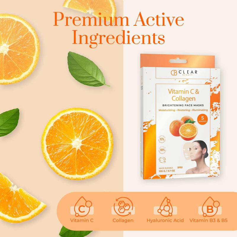 Vitamin C & Collagen Revitalizing Face Mask, Dermatologist Tested | Anti-Aging, Korean Skin Care - Deep Hydration for Plumper, Firmer, Smoother, Refreshed-Looking Skin - Clean Beauty, Vegan Vitamin C & Collagen