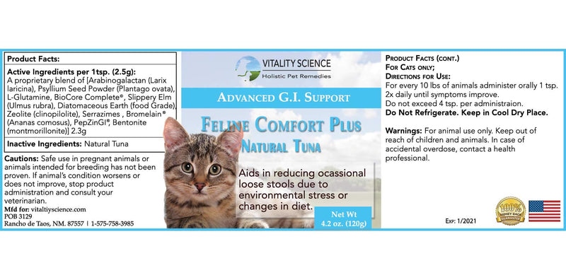 Feline Comfort Plus, Extra Drying Digestive Aid, GI Support Helps with Vomiting and Diarrhea, 100% Additive Free, 120g (Seafood, Small) Seafood - PawsPlanet Australia