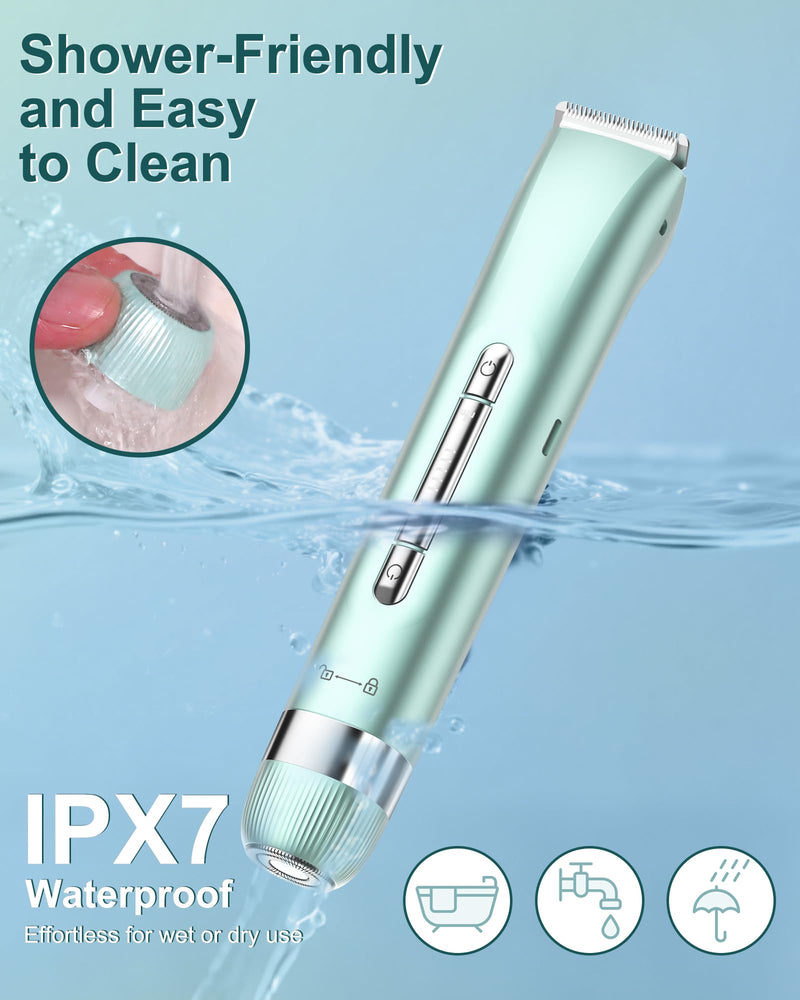 [Australia] - Electri Razors for Women, 2 in 1 Bikini Trimmer for Women Painless Bikini Shaver for Bikini, Underarm, Legs, Arms Waterproof, USB Rechargeable Facial Hair Trimmer Green 