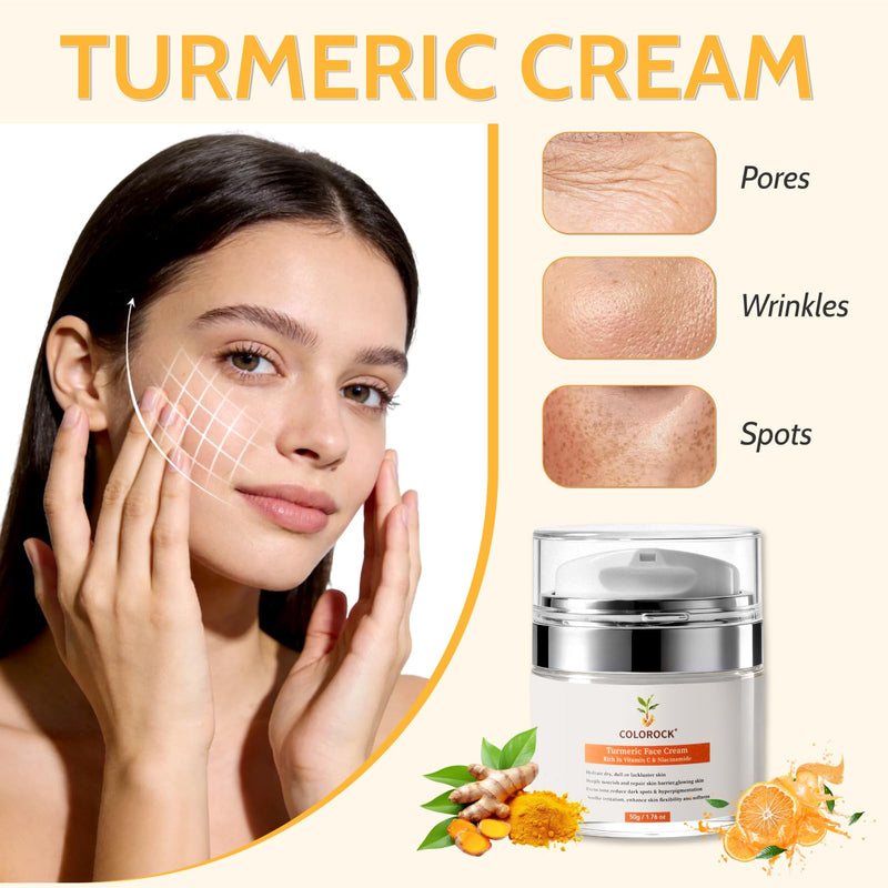 Turmeric Face Cream with Vitamin C & Niacinamide - Dark Spot Removal & Anti-Aging Face Moisturizer,Deep Pore Cleansing,Radiant & Smooth Skin,Suitable for All Skin Types 50G