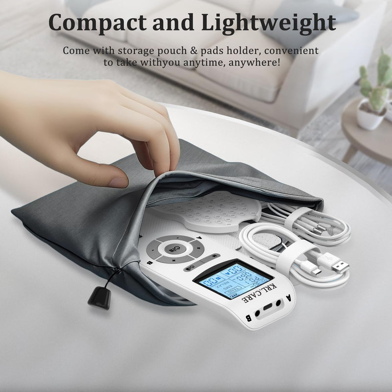 Dual Channel TENS EMS Unit 40 Intensities for Gradual Pain Relief Therapy, 24 Modes Muscle Stimulator, Electronic Pulse Massager with 8 Pads, Dust-Proof Drawstring Storage Bag