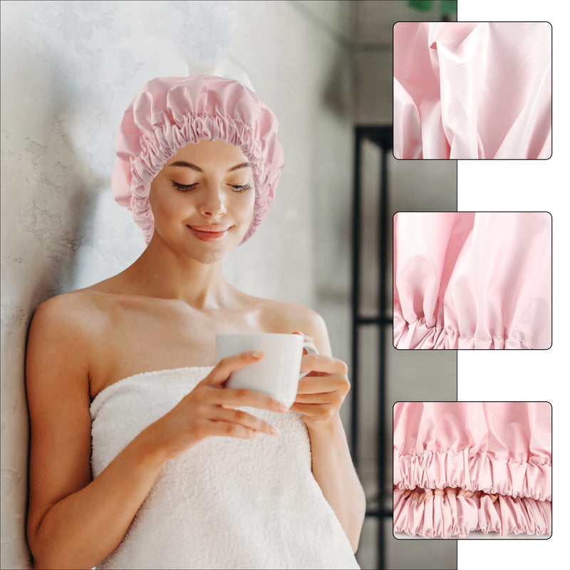 [Australia] - Reusable Shower Cap for Women, Large Waterproof Shower Bonnet Washable Elastic Band Bath Hair Hat for Long Hair, Braids(Pink) Pink 