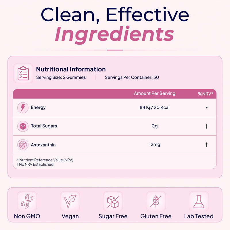 Astaxanthin Gummies 12mg High Strength – Antioxidant Supplement, Cellular Defence Support, Vegan, Non-GMO, Strawberry Flavour, 60 Gummies