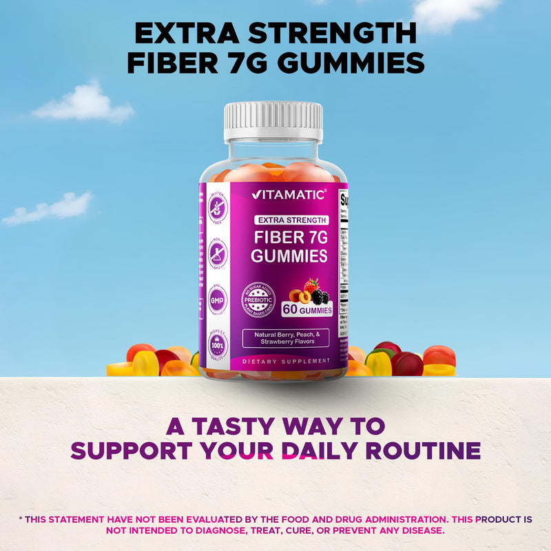 [Australia] - Vitamatic Prebiotic Fiber Gummies for Adults ‚Äì 2 Pack (Total 120 Gummies) 7g Fiber per Serving | Extra Strength | Zero Sugar Added | Pectin-Based | Digestive Health & Regularity Support 120 Count (Pack of 1) 