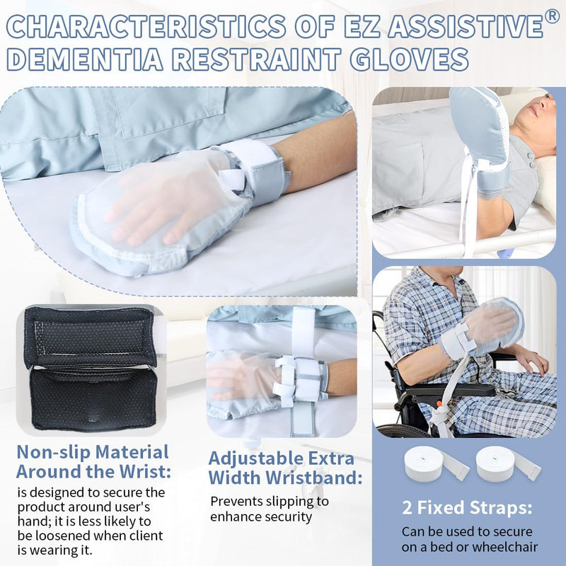 [Australia] - Dementia Restraint Gloves-2Pcs,Anti Scratch Gloves to Prevent Scratching Harm,Bed Restraints Control Mitts for Dementia Patients/Elderly/Alzheimer's 