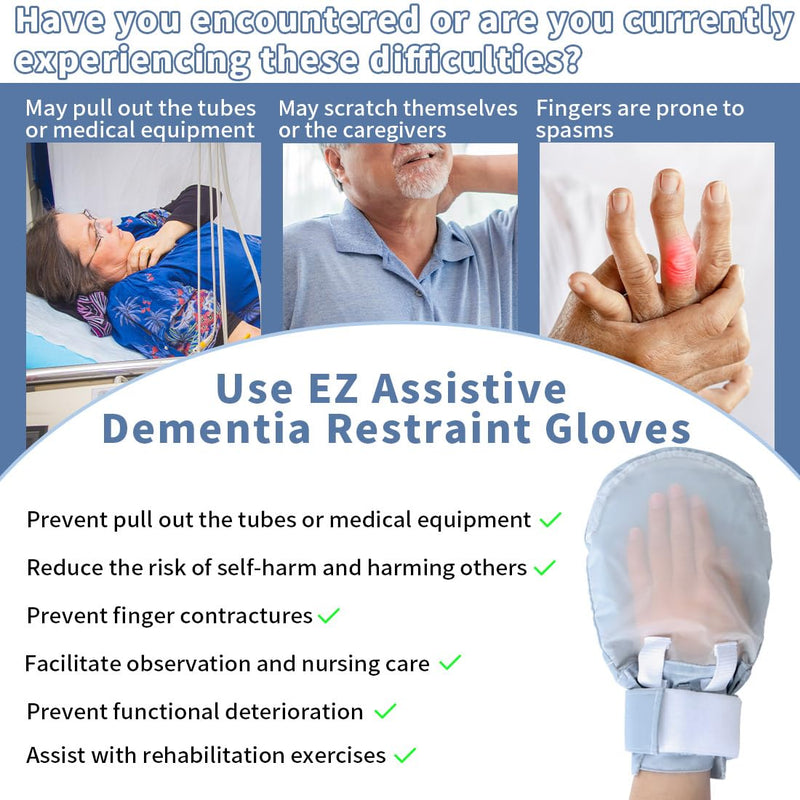 [Australia] - Dementia Restraint Gloves-2Pcs,Anti Scratch Gloves to Prevent Scratching Harm,Bed Restraints Control Mitts for Dementia Patients/Elderly/Alzheimer's 