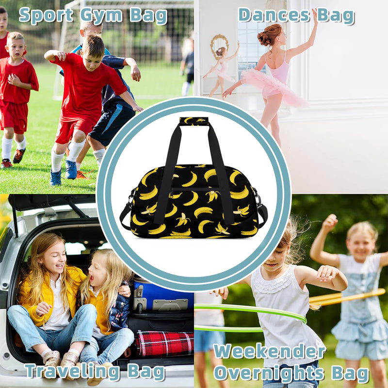 Gym Travel Duffle Bag for Boys - Banana Kids Overnighter Weekend Bag with Front Zipper Pocket for School Practice, Teens Carry-On Size Sleepover Bags