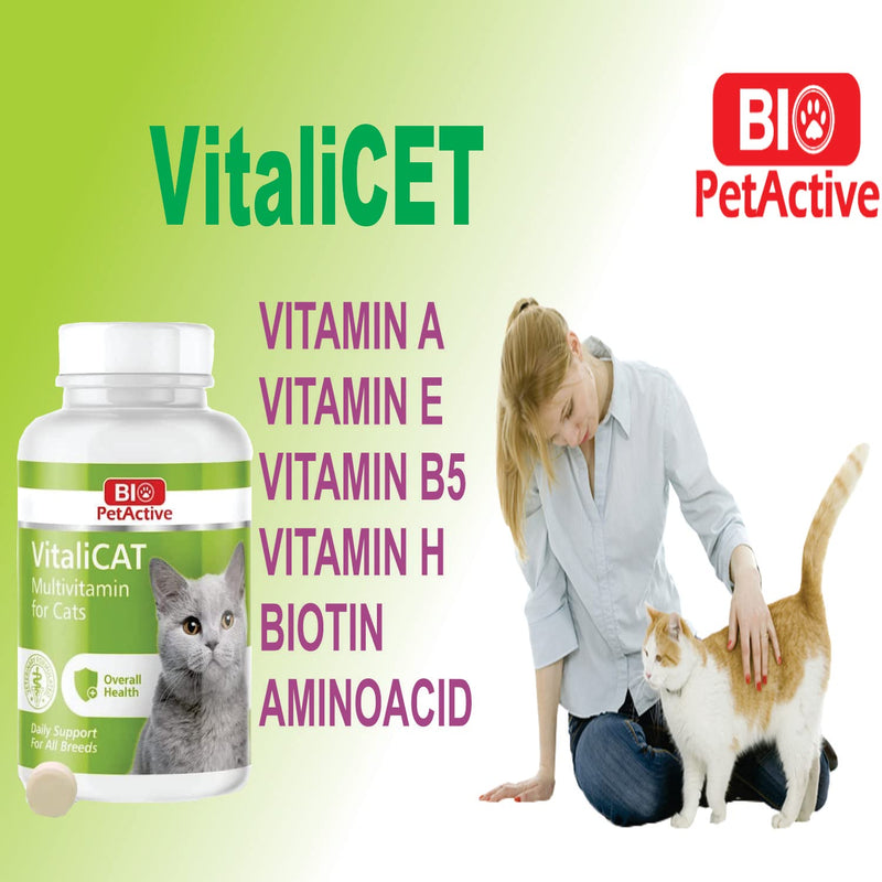 VitaliCAT Multivitamin for Cats, Skin and Coat Supplement, Cat Prenatal Health Supplies, Vitamin A + E + B9 + B5 + H + Biotin + Amino Acids for Cats, 150 Chewable Tablets - PawsPlanet Australia