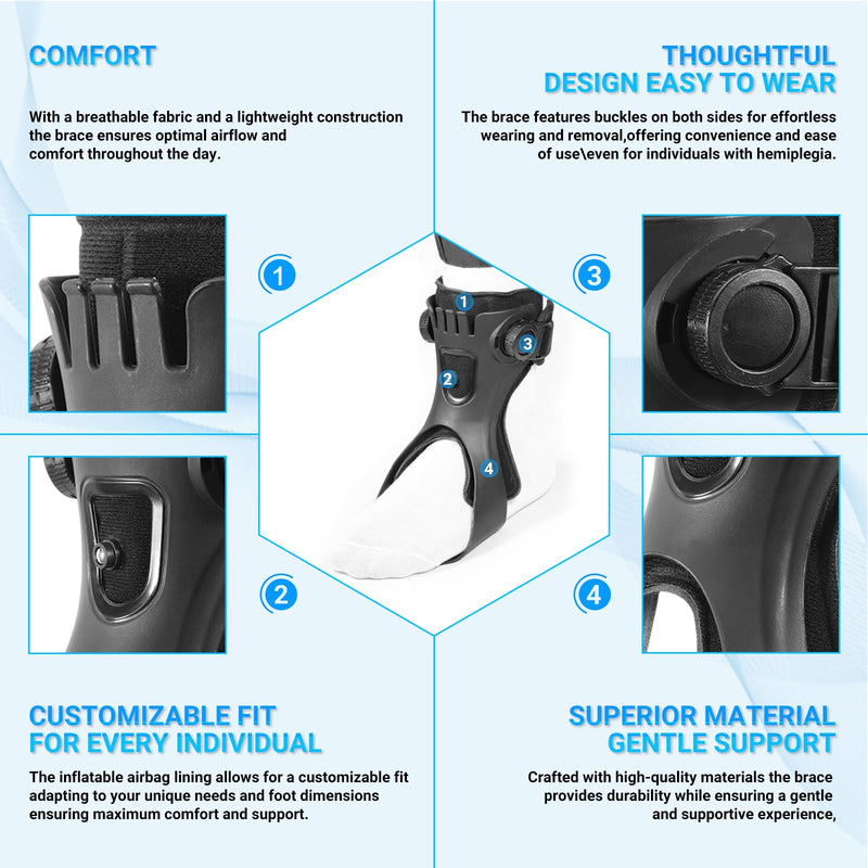 AFO Foot Drop Brace,Medical Ankle Foot Orthosis for Hemiplegia Stroke Varus Walking Support Shoes,Ankle Brace Stabilizer with Inflatable Airbag (Left, X-Large) Left