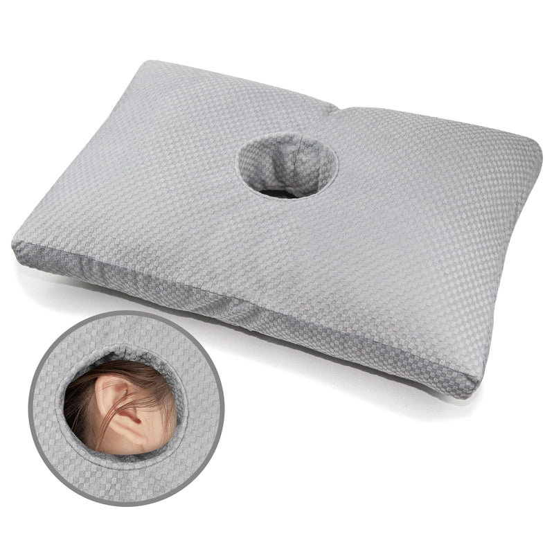 [Australia] - Ear Piercing Pillow for Side Sleepers with a Big Hole, Adjustable Height Ear Pillows for Ear Pain CNH, Pain Relief Sleeping, Skin-Friendly & Washable Pillowcase (20 x 13 x 4.5 inches - Gray) 