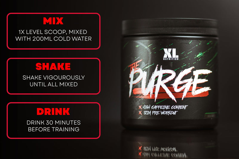 The Purge - Pre Workout 225g Powder Shake - High Caffeine Content - Helps with Energy, Focus and Blood Flow - No Crash - Potent Formula - Quick Absorbing (Green Apple) Green Apple
