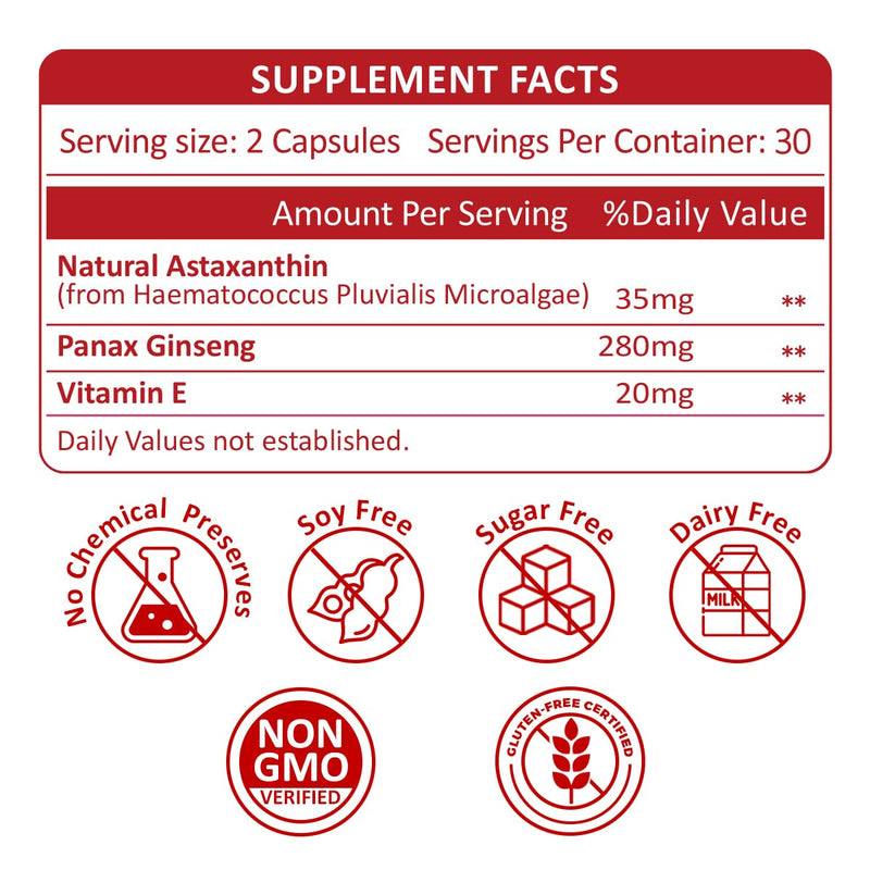 [Australia] - 35mg Liposomal Astaxanthin Supplement - Powerful Antioxidant Support for Skin, Joint & Eye Health - Natural Anti-Aging Formula with Pure Astaxanthin - Vegan, Non-GMO, 60 Capsules 