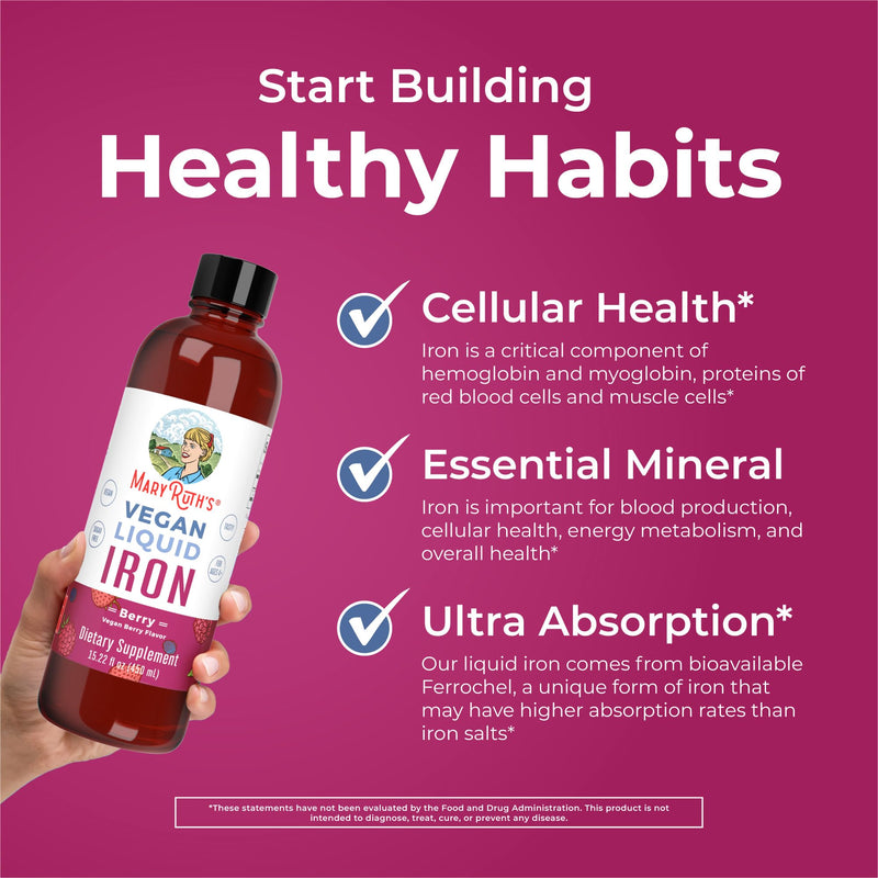 MARYRUTH'S Multivitamin Gummies for Women (Cherry & Raspberry) & Iron Liquid Supplement (Berry) | Clean Label Project Verified® | USDA Organic, Vegan, Non-GMO | Beauty, Immunity & Overall Health