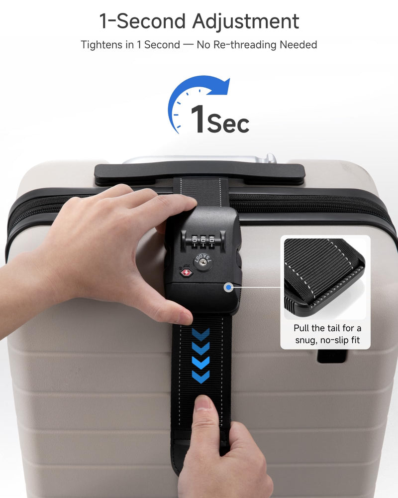 LUGGEX TSA Luggage Lock Bundle 6 Pack+Luggage Straps TSA Approved 2 Pack, Travel Essentials Kit (Black)