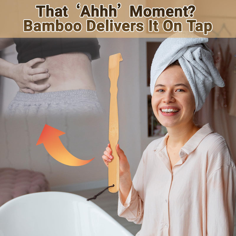 [Australia] - Renook Wooden Bamboo Back Scratcher, 4 PCS 17 Inch Long Handle Back Scratchers for Adults Men Women,Large Long Handle Wood Back Scratcher,Back Itching Artifact.Father's Day Gifts 4 Pack 