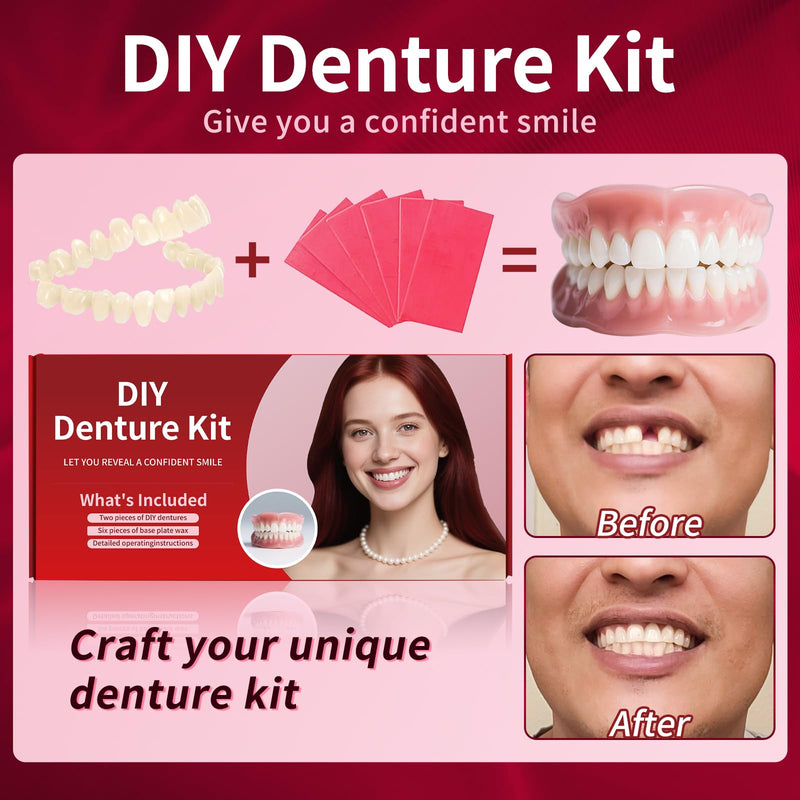 [Australia] - Dentures DIY Kit: Full Set Top & Bottom Fake Teeth for at-Home Smile Enhancement - Easy & Universal Fit-A06 
