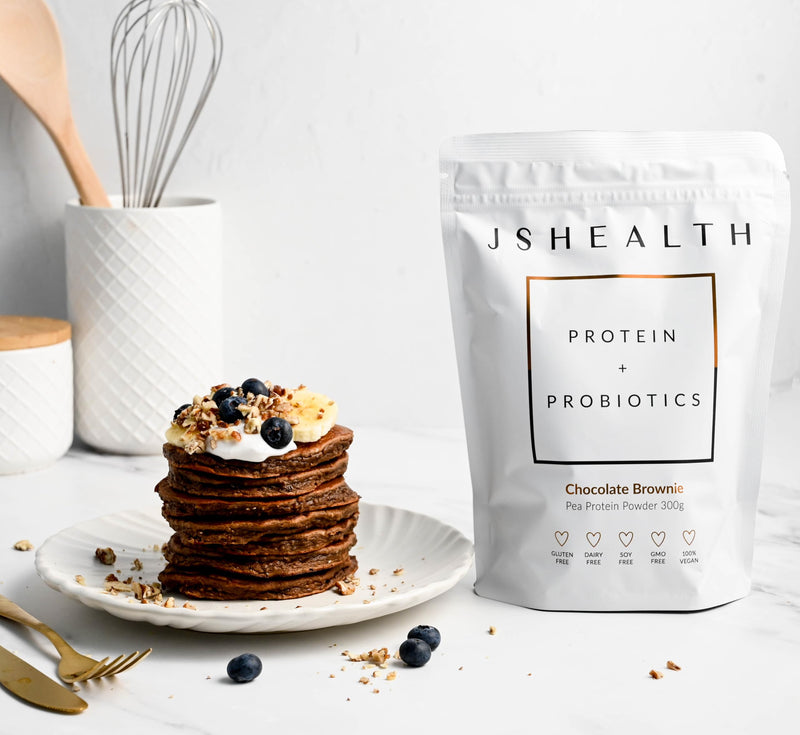 JSHealth Vegan Pea Protein Powder with Probiotics - Chocolate Brownie Flavor - Gluten Free, Non GMO, Plant Based Protein Drink Mix, 300g 300 g (Pack of 1)