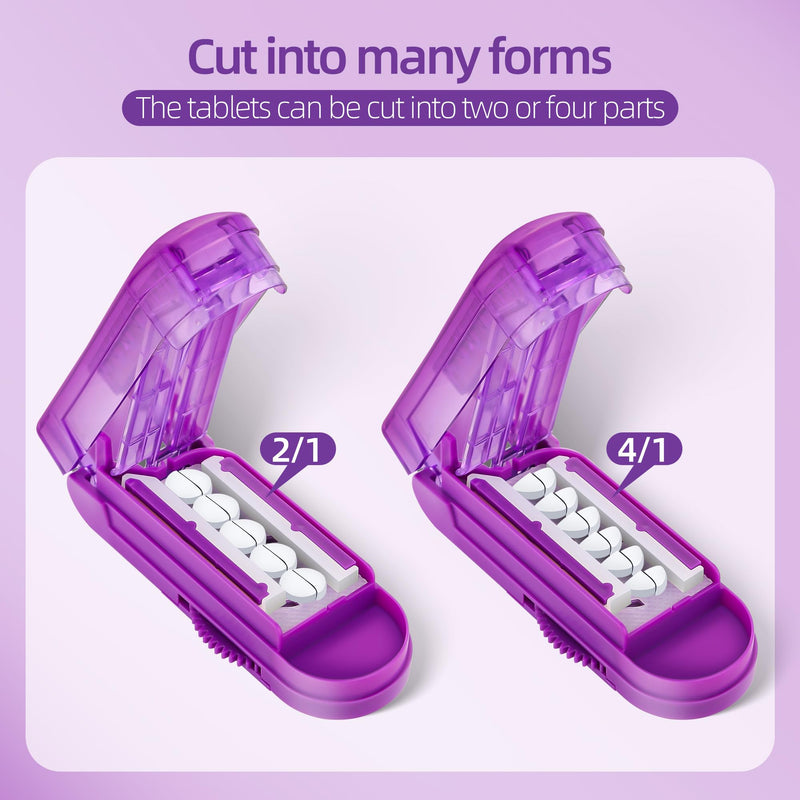 [Australia] - DUBSTAR Pill Cutter Splitter for Small and Tiny Pills, Multiple Pill Cutters for Small or Large Pills, Adjustable Pill Splitter with Centering Device and Blade Guard for Multi Tablets (Purple) Purple 