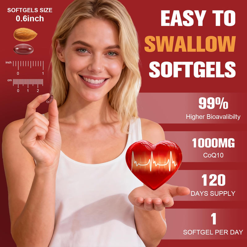 1000mg Liposomal CoQ10 Ubiquinol with Omega-3 120 Softgels, Advanced Coenzyme Q10 High Strength & Absorption, Naturally Fermented CoQ10 Supplement for Antioxidant, Heart & Energy Support