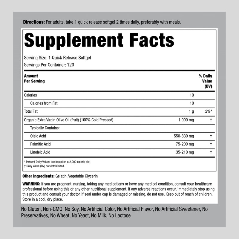[Australia] - Piping Rock Olive Oil Softgels 1000mg | 240 Count | Extra Virgin Olive Oil | Cold Pressed Supplement | Gluten Free, Non-GMO 