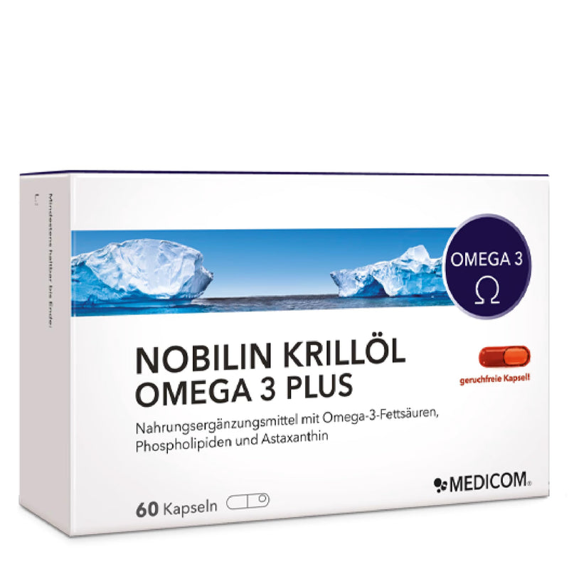 [Australia] - Medicom - Nobilin Krill Oil Omega 3 Plus, High-Quality Omega-3 Fatty Acids, EPA & DHA, Astaxanthin, 500 mg Antarctic Krill Oil, Odor-Free Licaps Capsules - 60 Capsules 