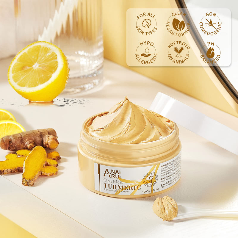 Turmeric Vitamin C Face Mask, 4.23 OZ | Deep Cleansing Clay Mask for Dull Skin, Skincare Facial Mask for Refining Pores & Controlling Oil, Smooth & Radiant Skin