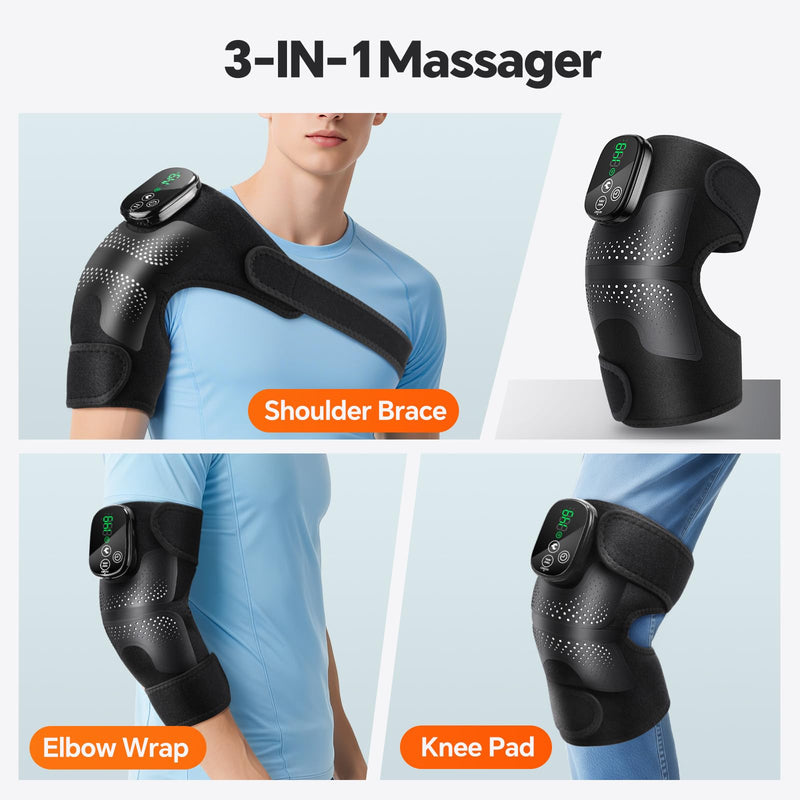 Knee Massager, Cordless Heated Knee Brace Wrap, Rechargeable Knee Massager for Knee Shoulder Elbow Pain Relief, Heating Knee Brace Support for Arthritis/Joint Stiff/Muscle Strain