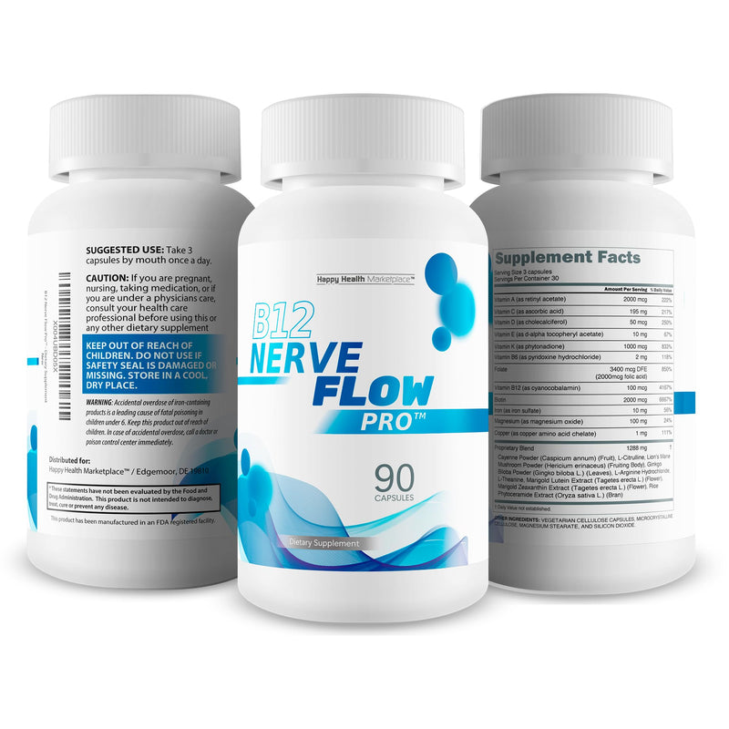 B12 Nerve Flo Pro - Our Best B12 Neuropathy Supplement - Nerve Damage Vitamins - Vitamin B12 Nerve Support Supplement - Magnesium for Muscles And Nerves - Repair Nerve Flow Okinawa Capsaicin Cayenne