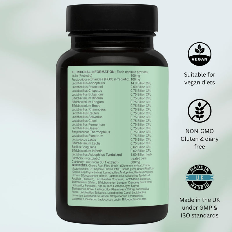 Triplebiotics | Probiotics Prebiotics Postbiotics | for Optimal Digestive Support | 30 Billion CFU | 19 Probiotic Strains | UK Made | Her Essentials