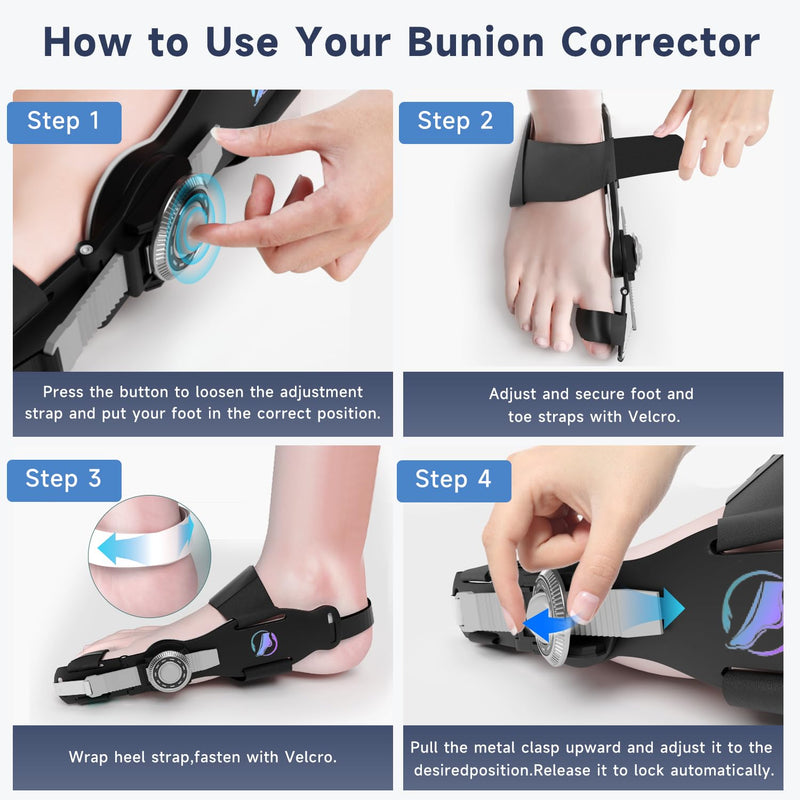 [Australia] - Bunion Corrector for Women & Men, Orthopedic Bunion Splint with Toe Separator Adjustable Toe Straightener Suitable for Left/Right Feet Hallux Valgus Relief(Black 1Pcs) Black 1 