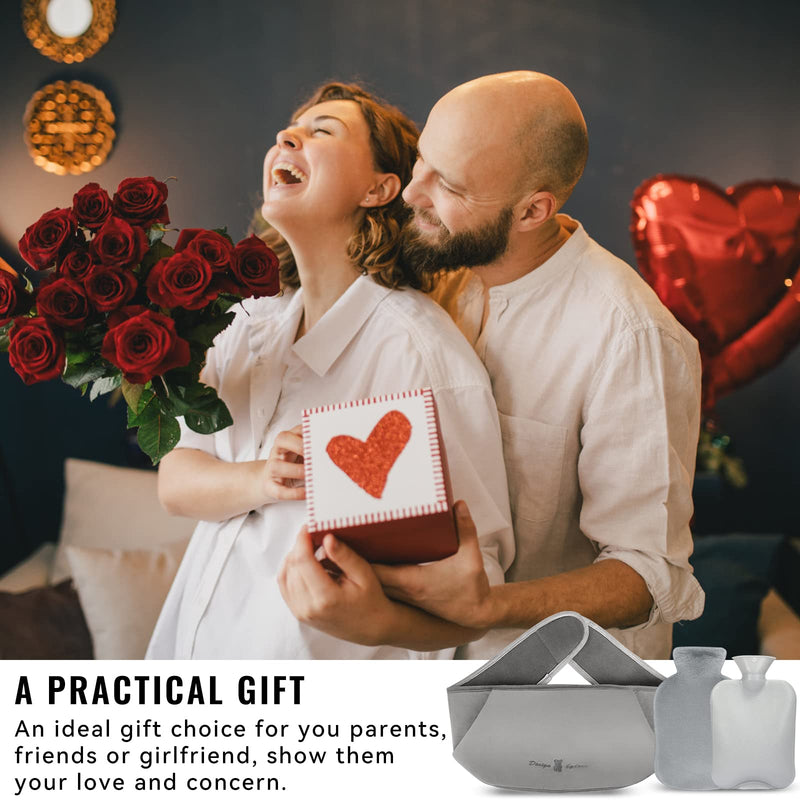 [Australia] - Hot Water Bottle 1.2L with Cover, Hot Water Bottle Belt 3 in 1 for Children, Adults, Elderly, Women, Rubber for Pain Relief for Neck Shoulder Back Waist Period Pain (Grey) Modern 
