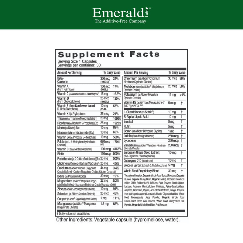 EMERALD LABS Women's 45 Plus 1-Daily Multi, 30 Capsules | Multivitamin with Methylfolate, Vitamin C, Whole Foods & Probiotics, Vegetarian, Non-GMO & Gluten-Free 30 Count (Pack of 1)