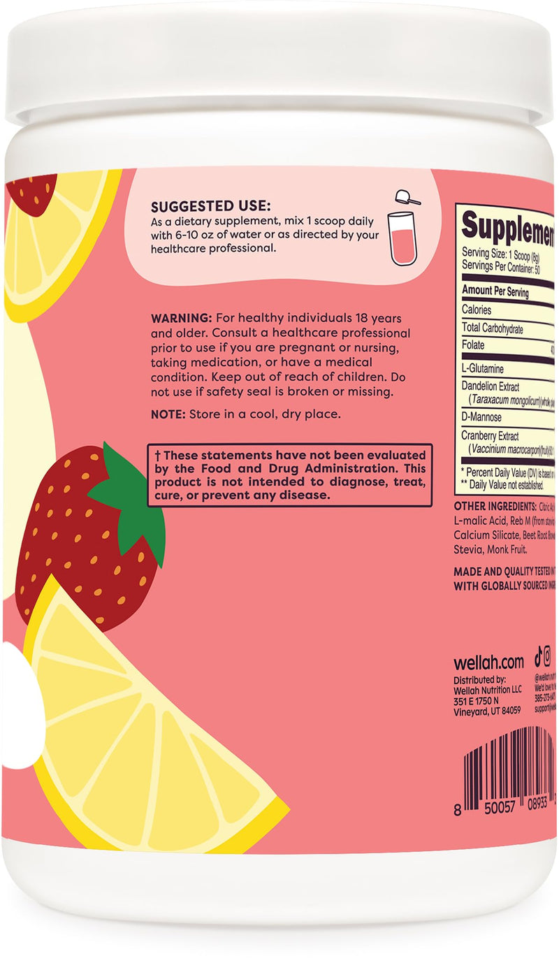 [Australia] - Wellah L-Glutamine Strawberry Lemonade Flavored (50 Servings) - 5g L-Glutamine Per Serving, Sweetened with Stevia 