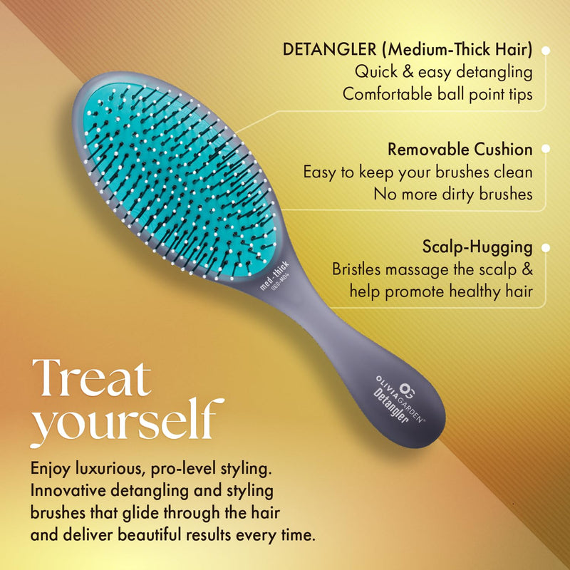[Australia] - Olivia Garden OG Brush Detangler, removable cushion, scalp hugging massages the scalp, for wet or dry hair, for women, men and children, Medium to thick hair Black Detangler Medium-Thick 