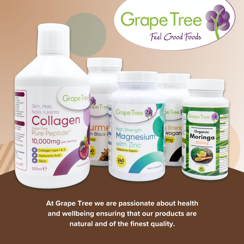 Grape Tree Ashwagandha 500mg 120 Capsules High Strength Ashwagandha Supplement Easy Daily Capsules for Men & Women UK Manufactured Food Supplement