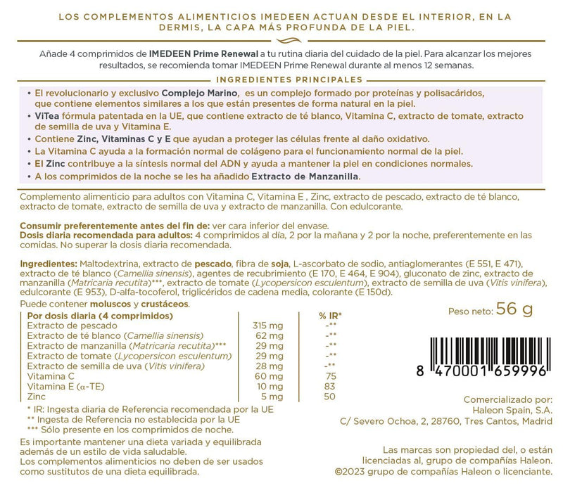 IMEDEEN Prime Renewal Anti-Aging Dietary Supplement — ViTea, Marine Complex, Vitamin C, E, and Zinc — Contributes to collagen formation — 120 tablets
