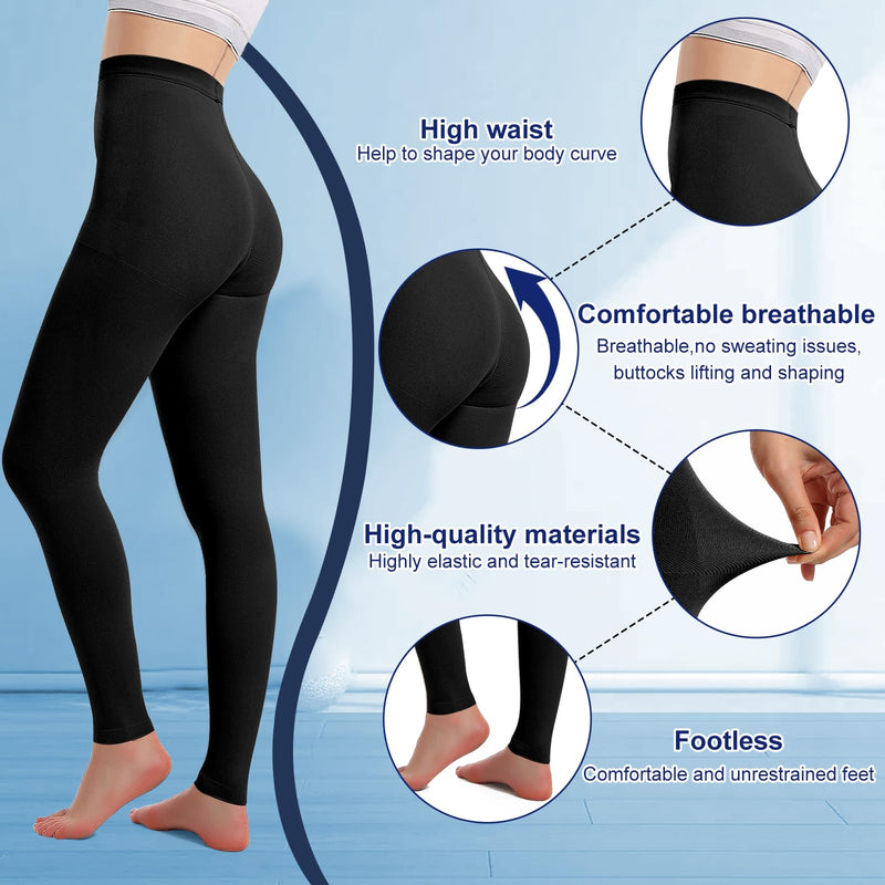 [Australia] - Medical Compression Pantyhose for Women & Men, 20-30mmHg Graduated Support Tights, Opaque Footless High Waist M Black 