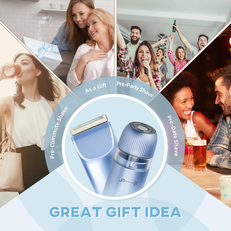 [Australia] - Bikini Trimmer for Women,Dual Head Shaver, IPX7 Waterproof, Compact Travel Design Bikini Shaver for Public Hair, Facial and Body(Blue) Blue 