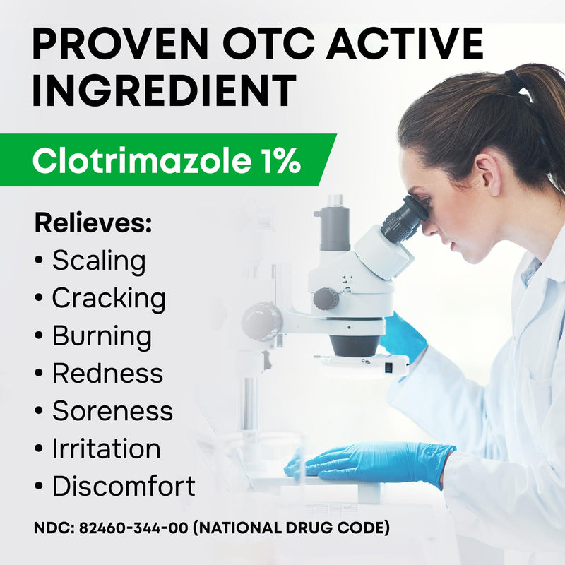 Clotrimazole 1% Antifungal Cream, Athlete's Foot Jock Itch Ringworm 2 oz | Athletes Foot Treatment, Anti Fungal Cream for Skin, Ring Worm Medication for Humans, Jock Itch Treatment, External Use Only 2 Fl Oz (Pack of 1)